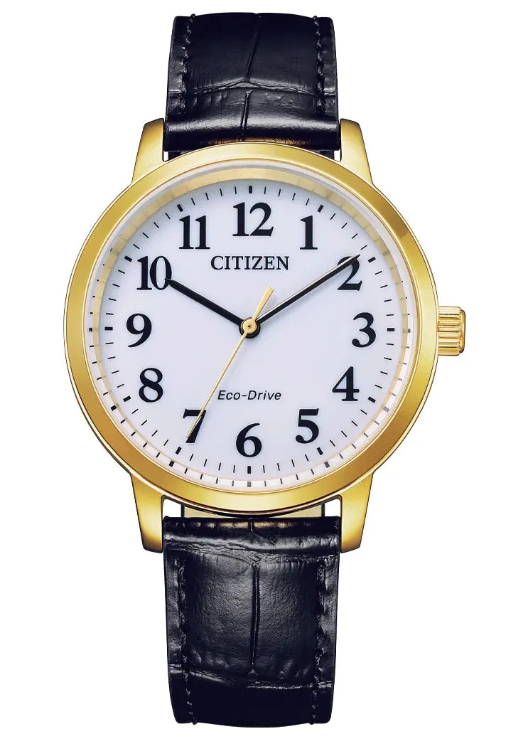 CITIZEN ECO-DRIVE 12 FIGURE DIAL BLACK LEATHER STRAP BJ6543-10A