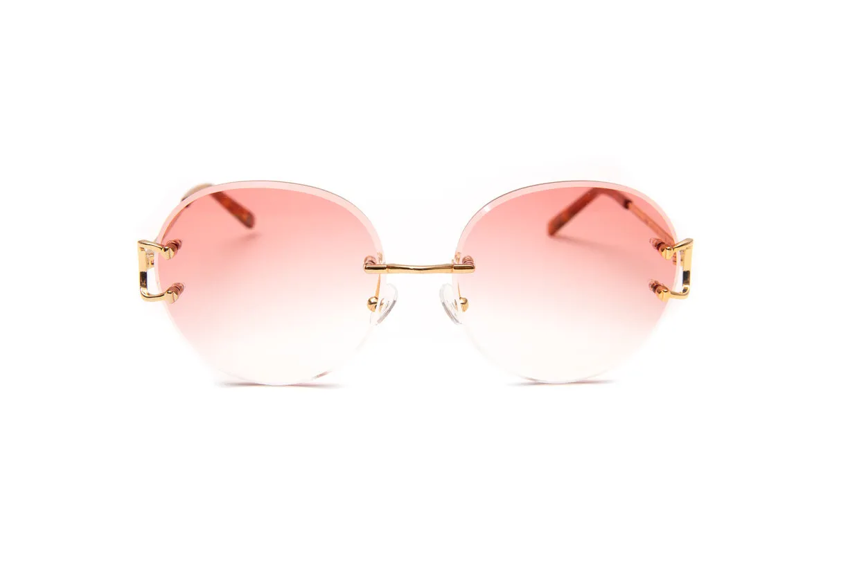 CLASSIC C 18KT Gold Rimless Sunglasses, Gradient Pink Round Lenses