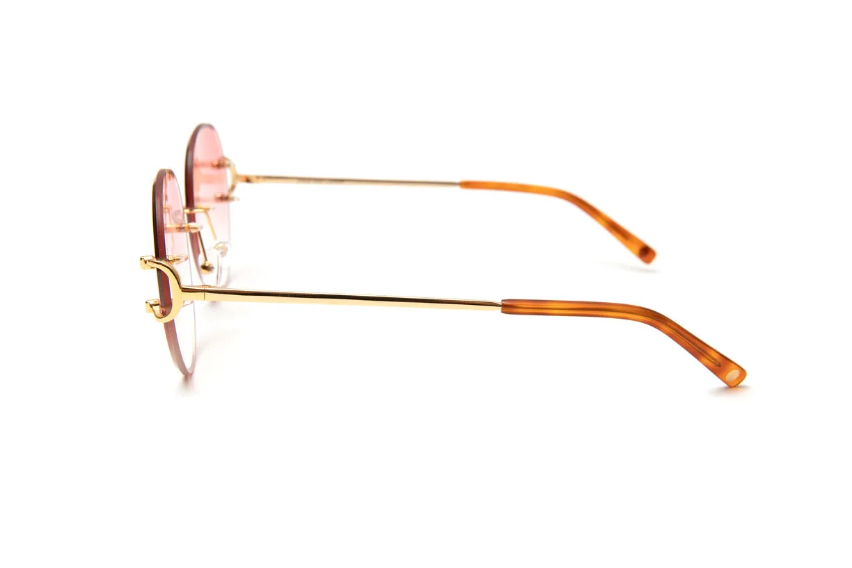 CLASSIC C 18KT Gold Rimless Sunglasses, Gradient Pink Round Lenses