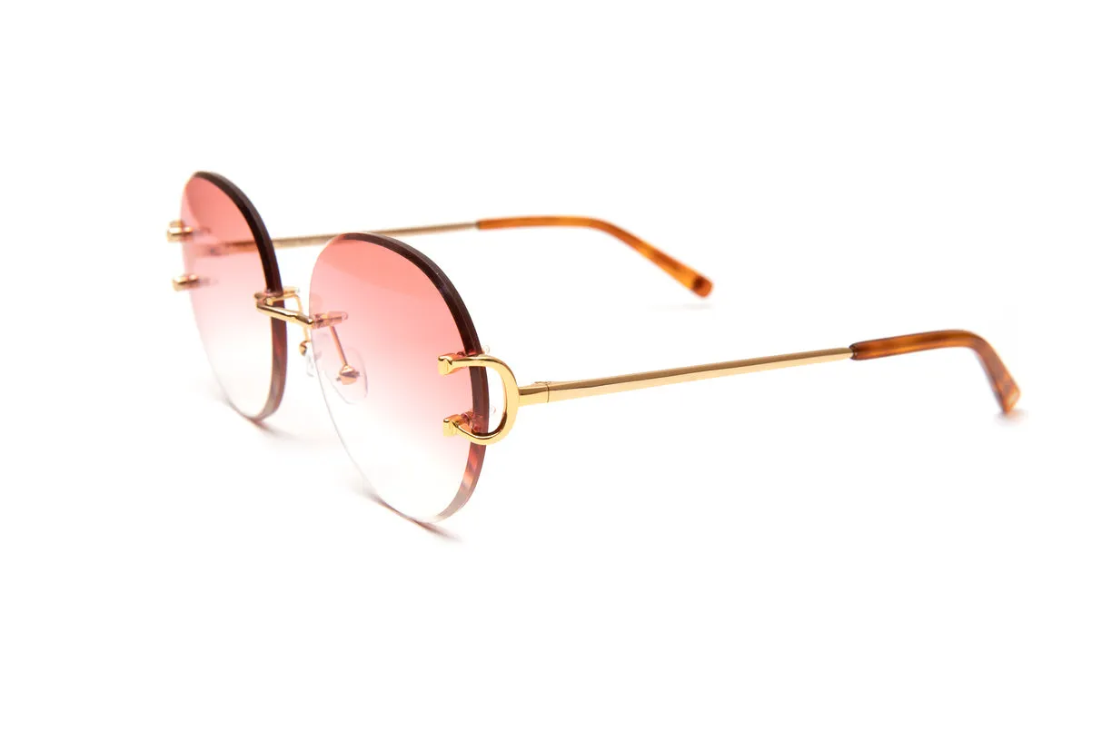 CLASSIC C 18KT Gold Rimless Sunglasses, Gradient Pink Round Lenses