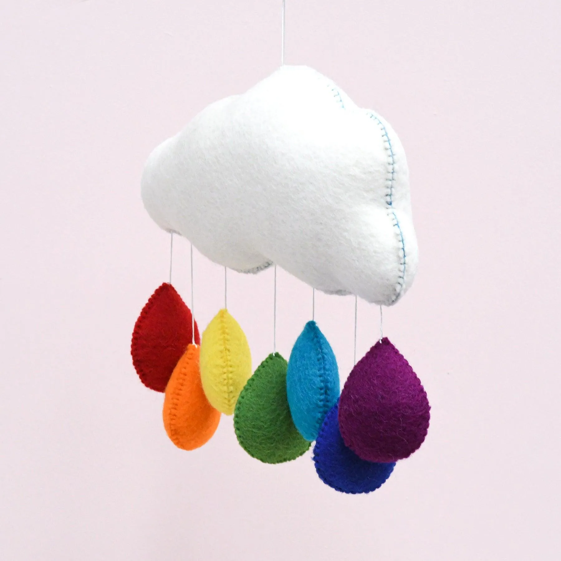 Cloud Nursery Mobile - Bright Rainbow Raindrops