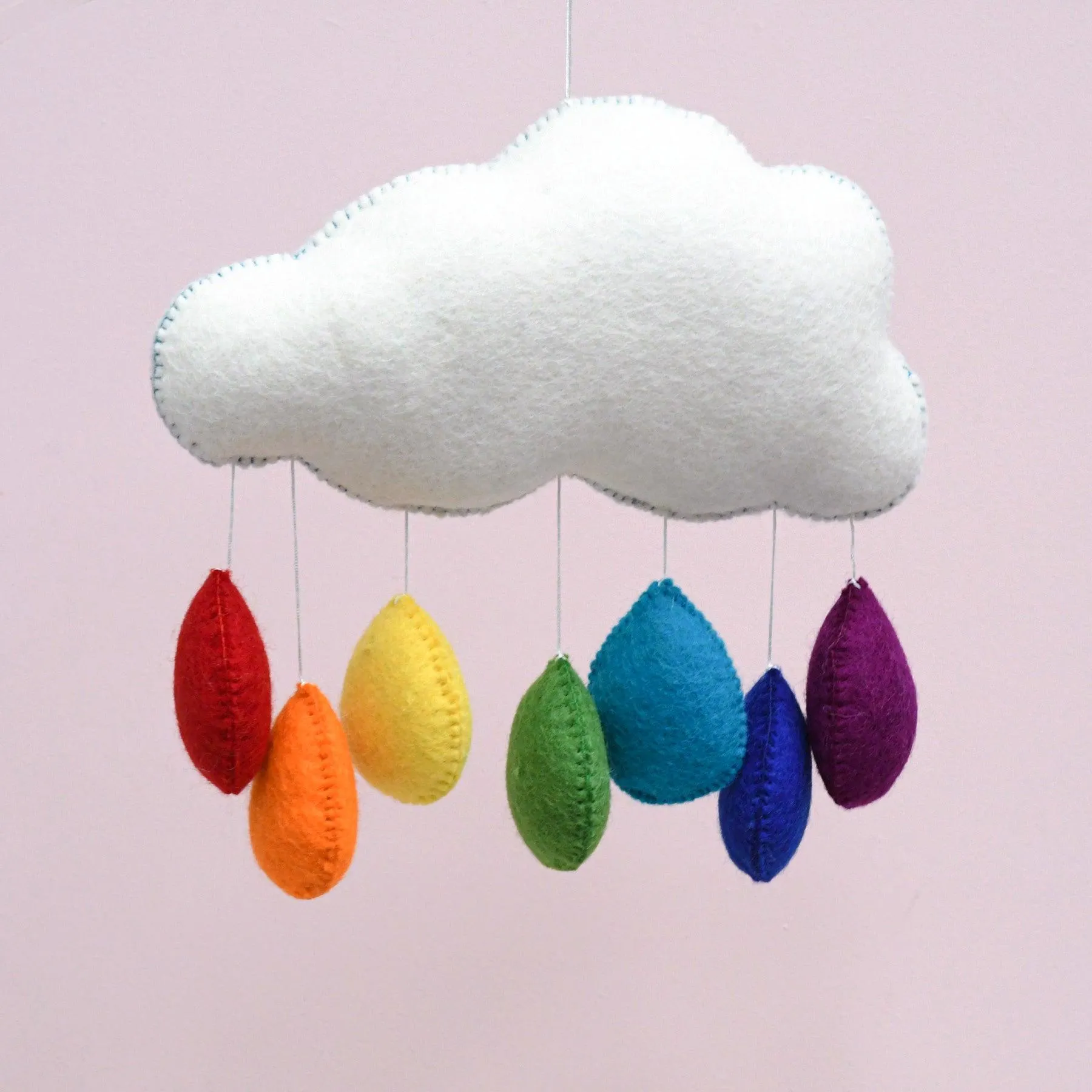 Cloud Nursery Mobile - Bright Rainbow Raindrops