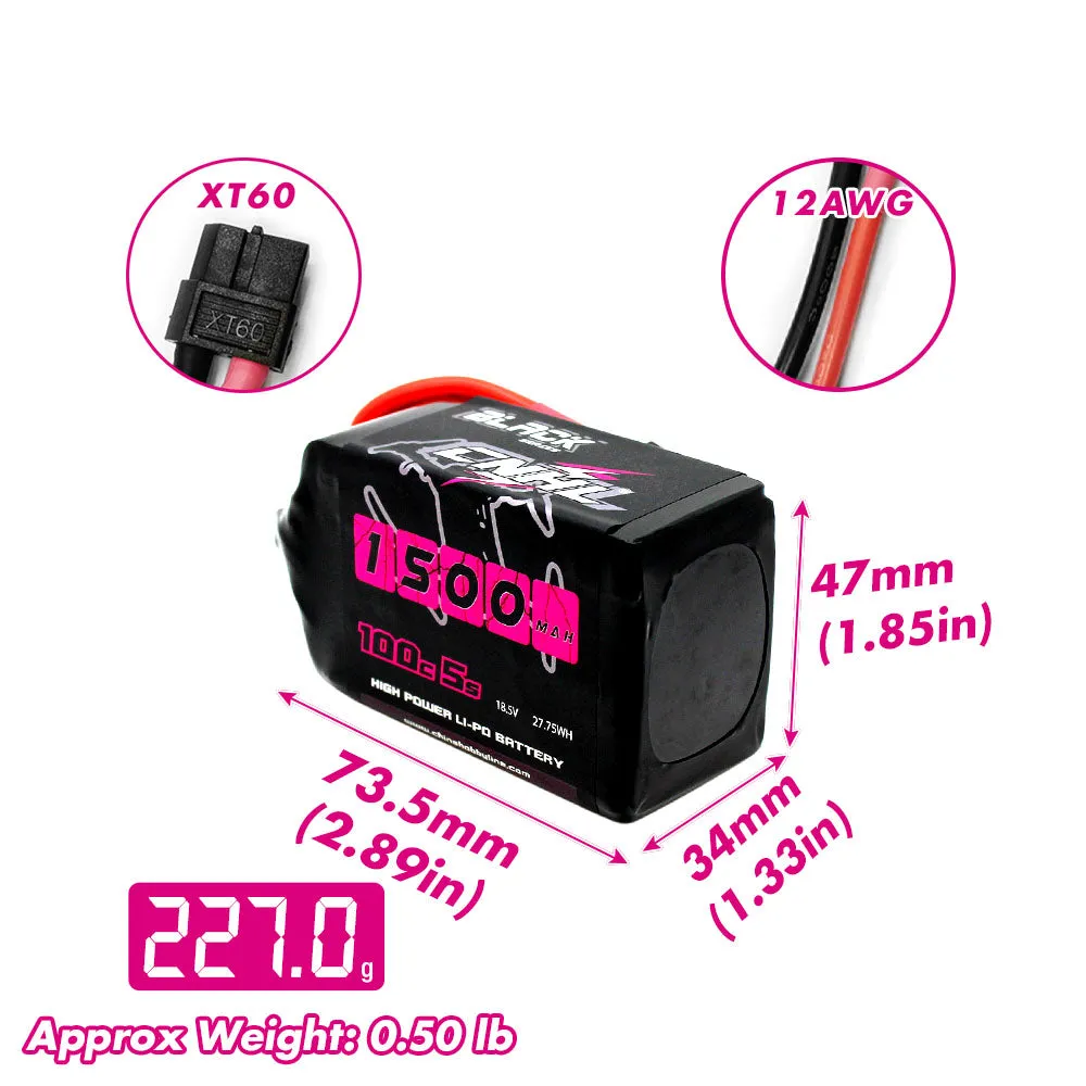 CNHL Black Series 1500mAh 5S 18.5V 100C Lipo Battery with XT60 Plug