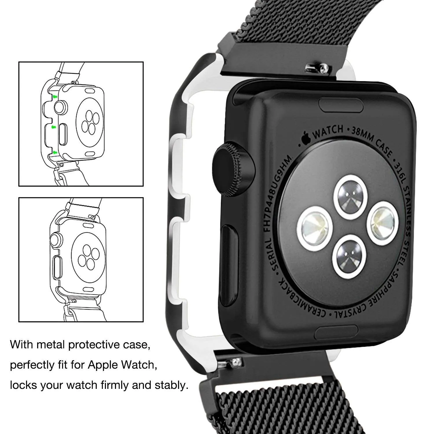 Compatible for Apple Watch Band with Case 42mm, Stainless Steel Mesh Milanese Loop with Adjustable Magnetic Closure Replacement Wristband iWatch Band for Apple Watch Series 3 2 1 - Black