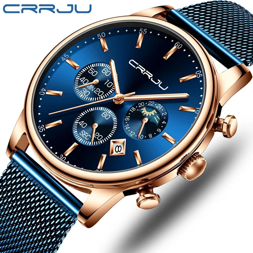 CRRJU - Fashion Stainless Steel Waterproof Quartz Watch