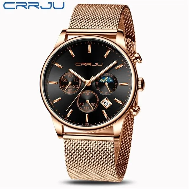 CRRJU - Fashion Stainless Steel Waterproof Quartz Watch