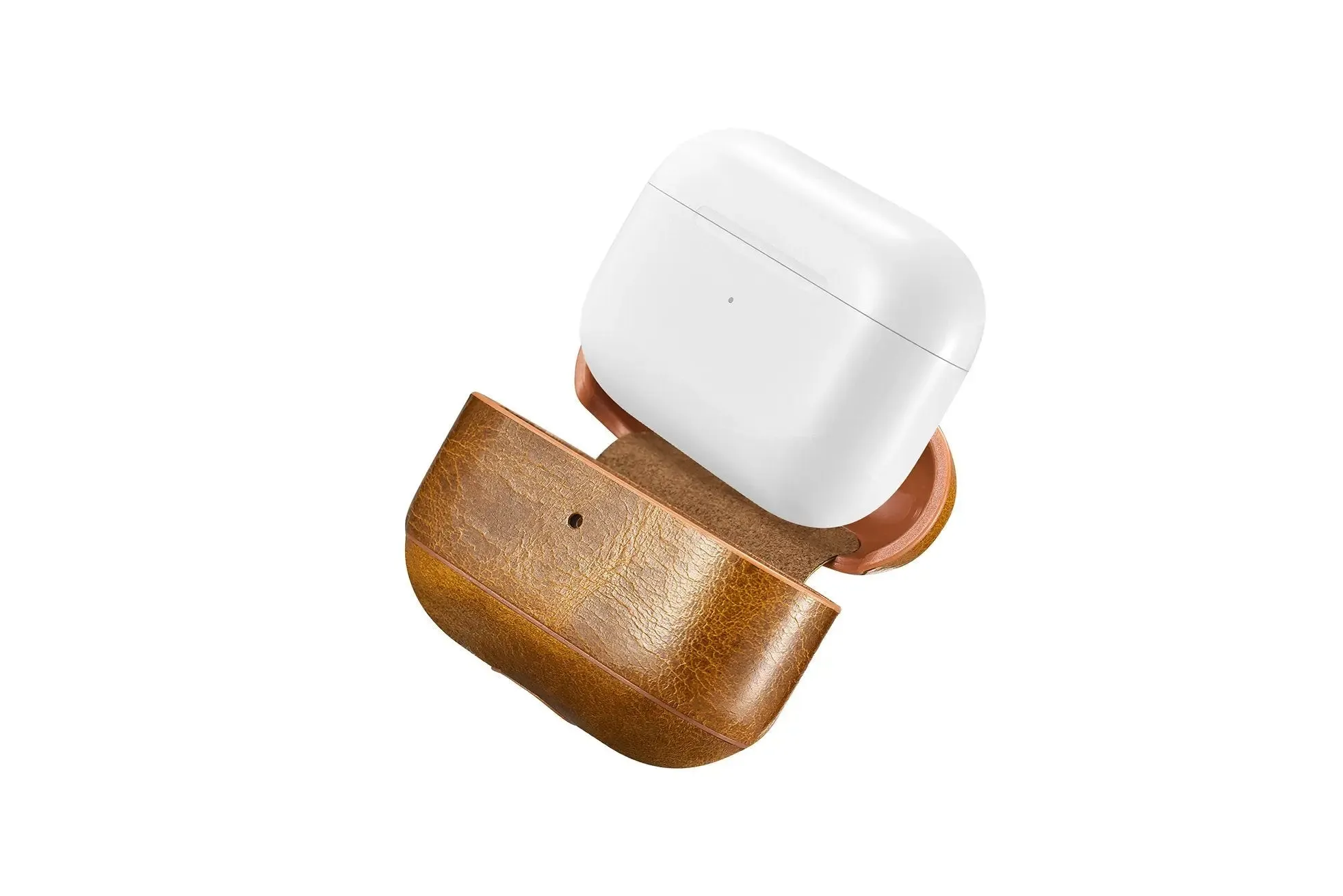 Custom AirPods Pro Waxed Cowhide Brown Leather Case Keychain Metal-Custom AirPods Pro Case