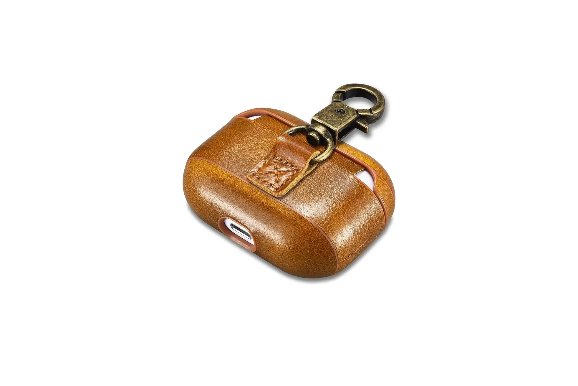 Custom AirPods Pro Waxed Cowhide Brown Leather Case Keychain Metal-Custom AirPods Pro Case