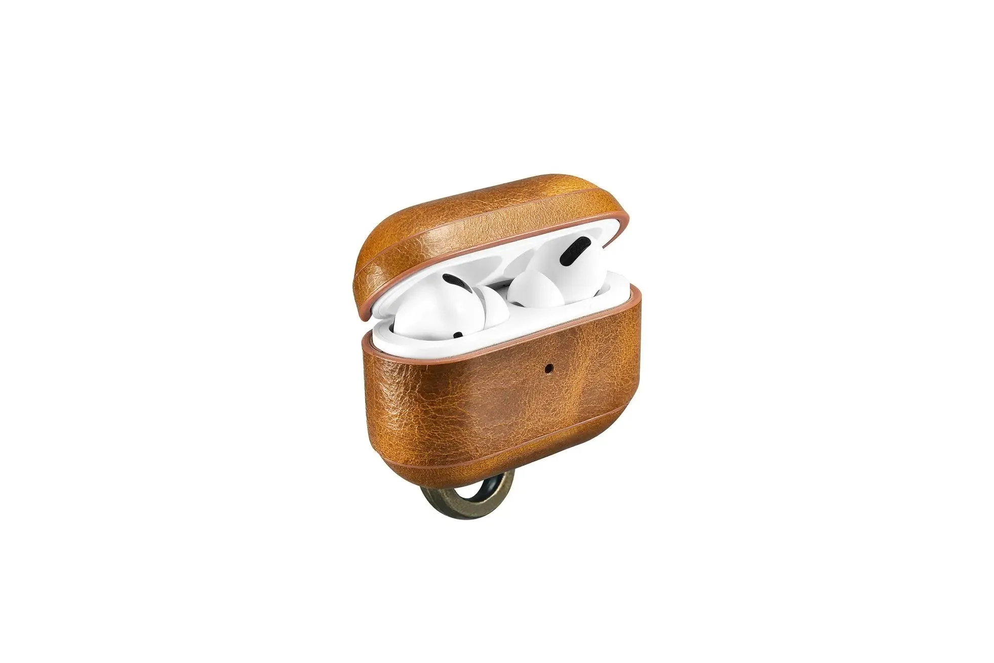 Custom AirPods Pro Waxed Cowhide Brown Leather Case Keychain Metal-Custom AirPods Pro Case