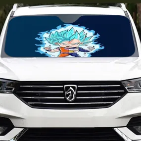 DBZ Goku Vegeta SSGSS God Blue Super Saiyan Chibi Sketch Windshield Sunshade