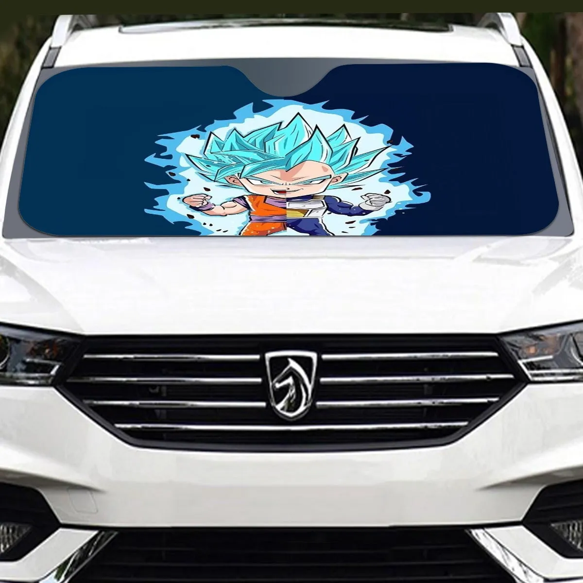 DBZ Goku Vegeta SSGSS God Blue Super Saiyan Chibi Sketch Windshield Sunshade