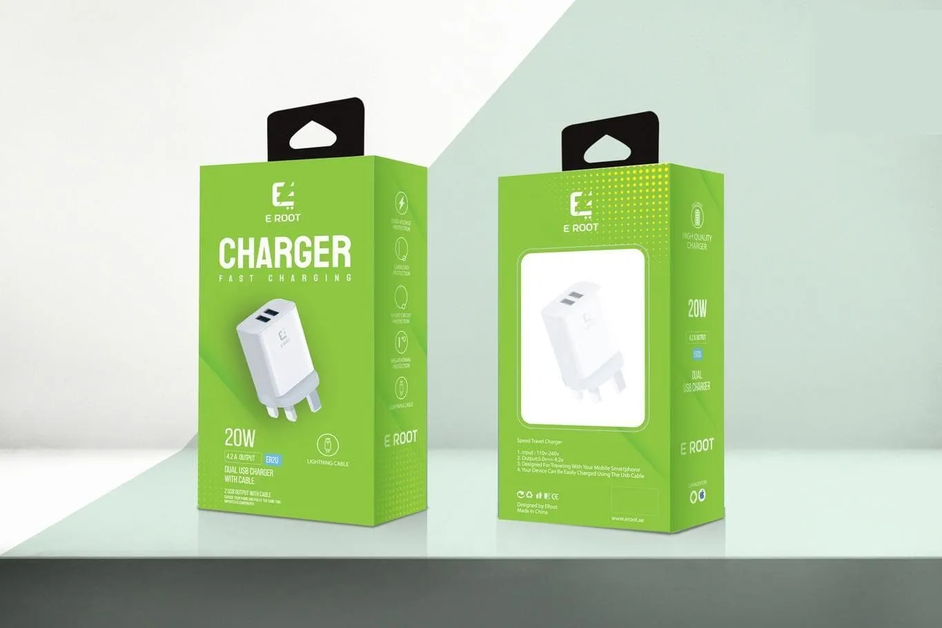 E-Root Dual usb charger with Lightning cable