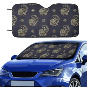 Elephant Windshield Sun Shade, Animal Print Black White Art Car Accessories Auto Protector Front Window Visor Screen Cover Decor