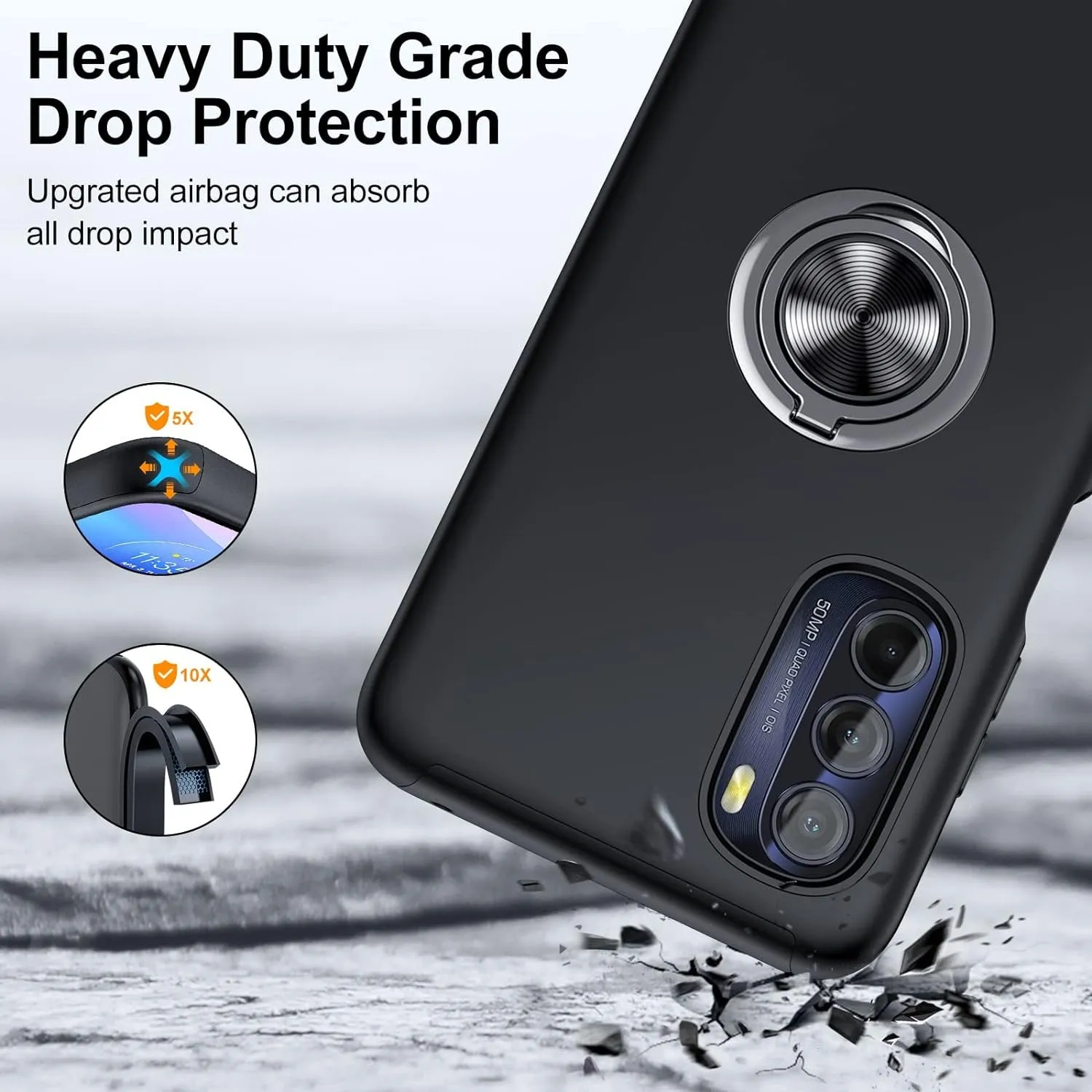 Entronix Case Designed for Motorola G Pure,G Power 2022,G Play 2023 Heavy Duty with Built-in Kickstand, Dual Layer Protection Holder Ring, Sturdy Case