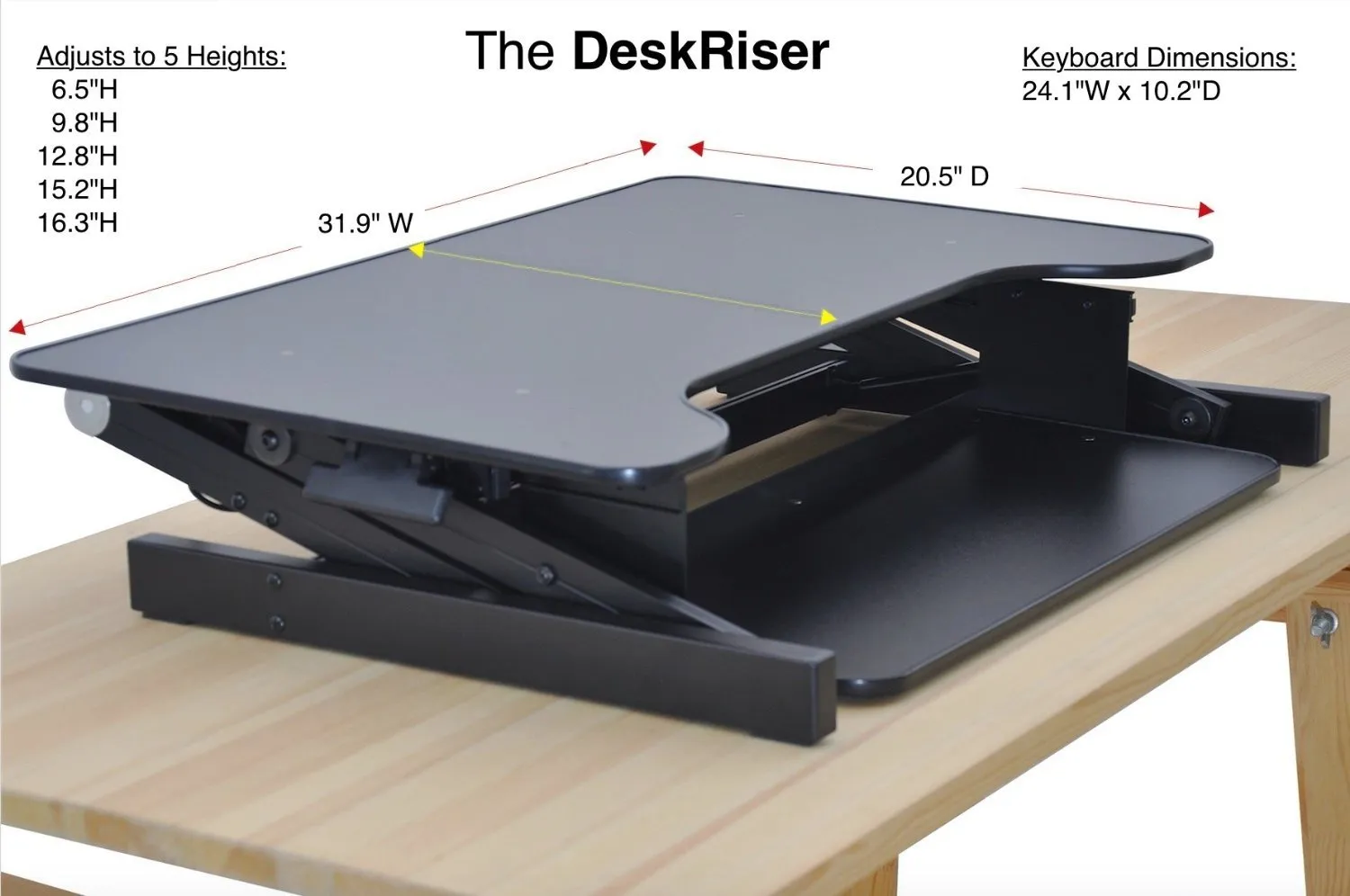 Ergonomic Adjustable Height Standing Desk Monitor Stand 32" Wide Desk Converter in Black