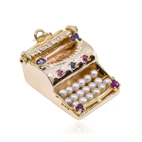 ESTATE 14K YELLOW GOLD TYPEWRITER CHARM WITH GEMSTONES