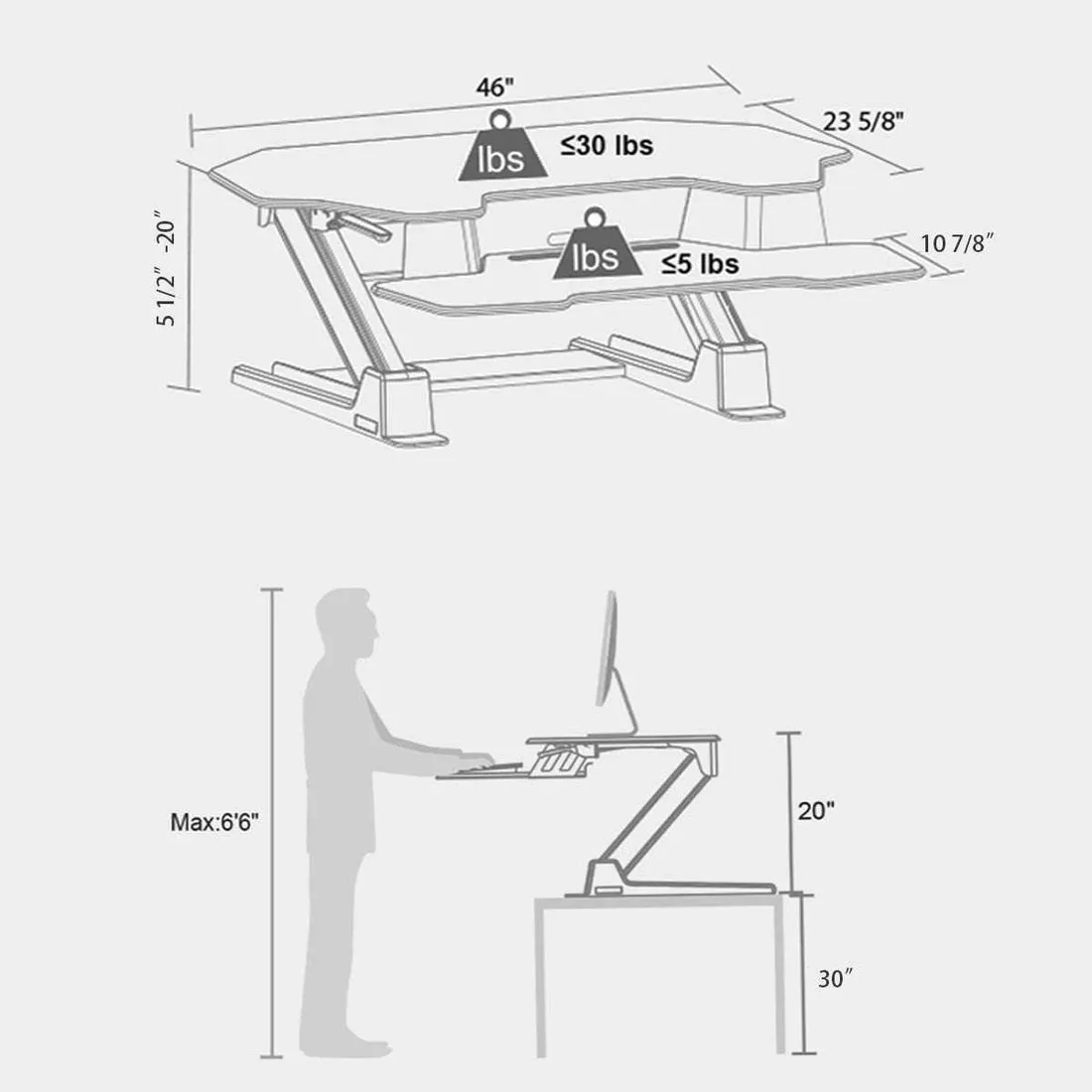 Eureka Ergonomic Black 46" Gaming Standing Desk Converter XL, ERK-CV-46B