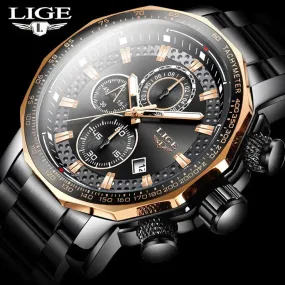 Fashion Mens Watches LIGE Luxury Stainless Steel Waterproof Quartz Watch Men Top Brand Business Chronograph Relogio Masculino