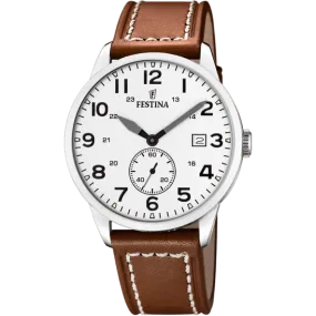 Festina Retro Leather Analog Mens Watch I Model F20347/5 Quartz Movement