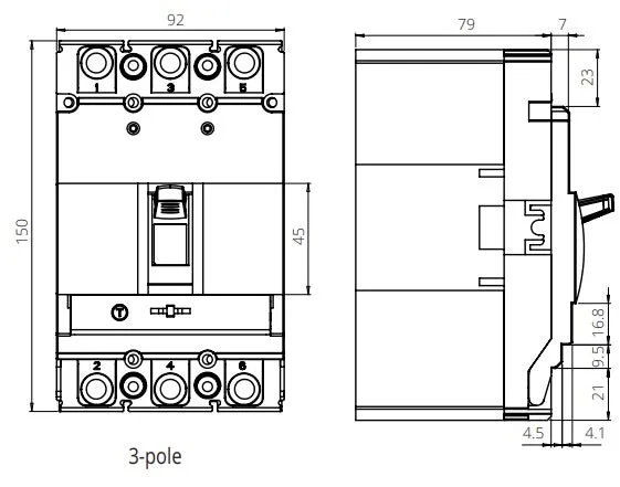 FGM6SM-3P-160M 160A, 3 Pole Moulded Case Circuit Breaker (MCCB) Thermal and Magnetic, Adjustable Type ICS=36kA 160 Amp, 400/690VAC