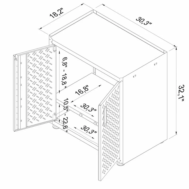 Fortress 31.5" Mobile Garage Cabinet with Shelves