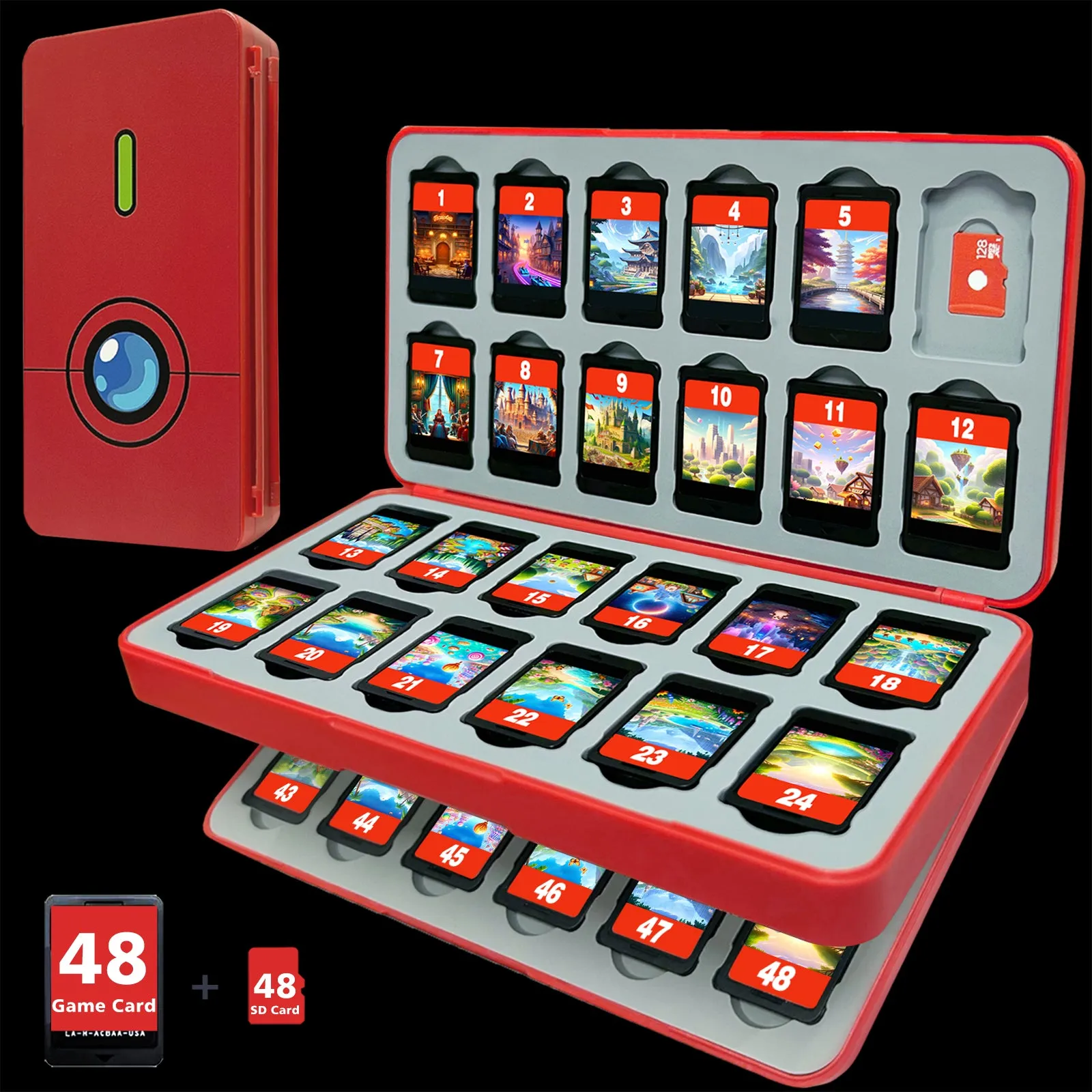 FUNLAB Switch Game Storage with 48 Card Slots - Red