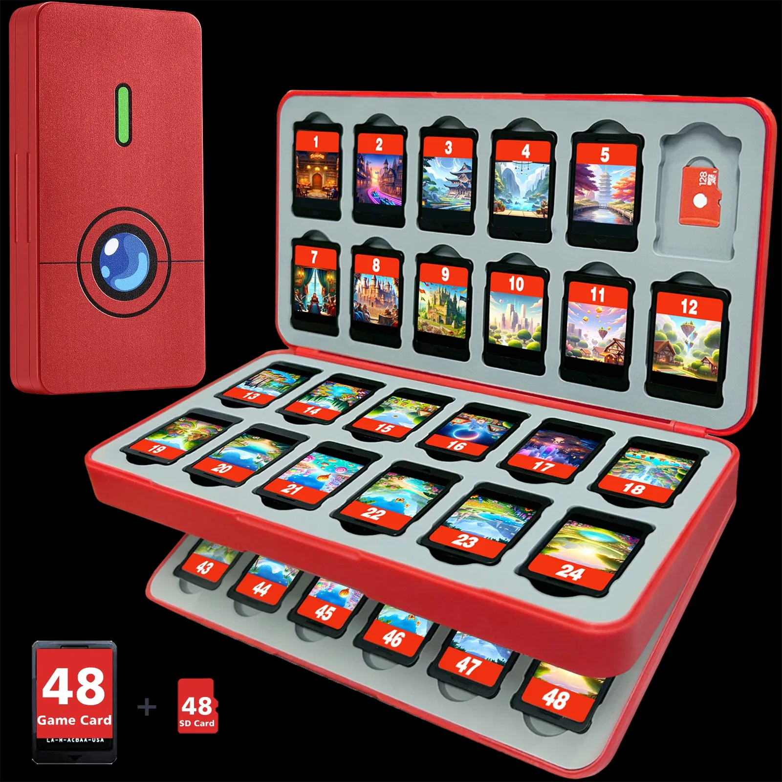 FUNLAB Switch Game Storage with 48 Card Slots - Red