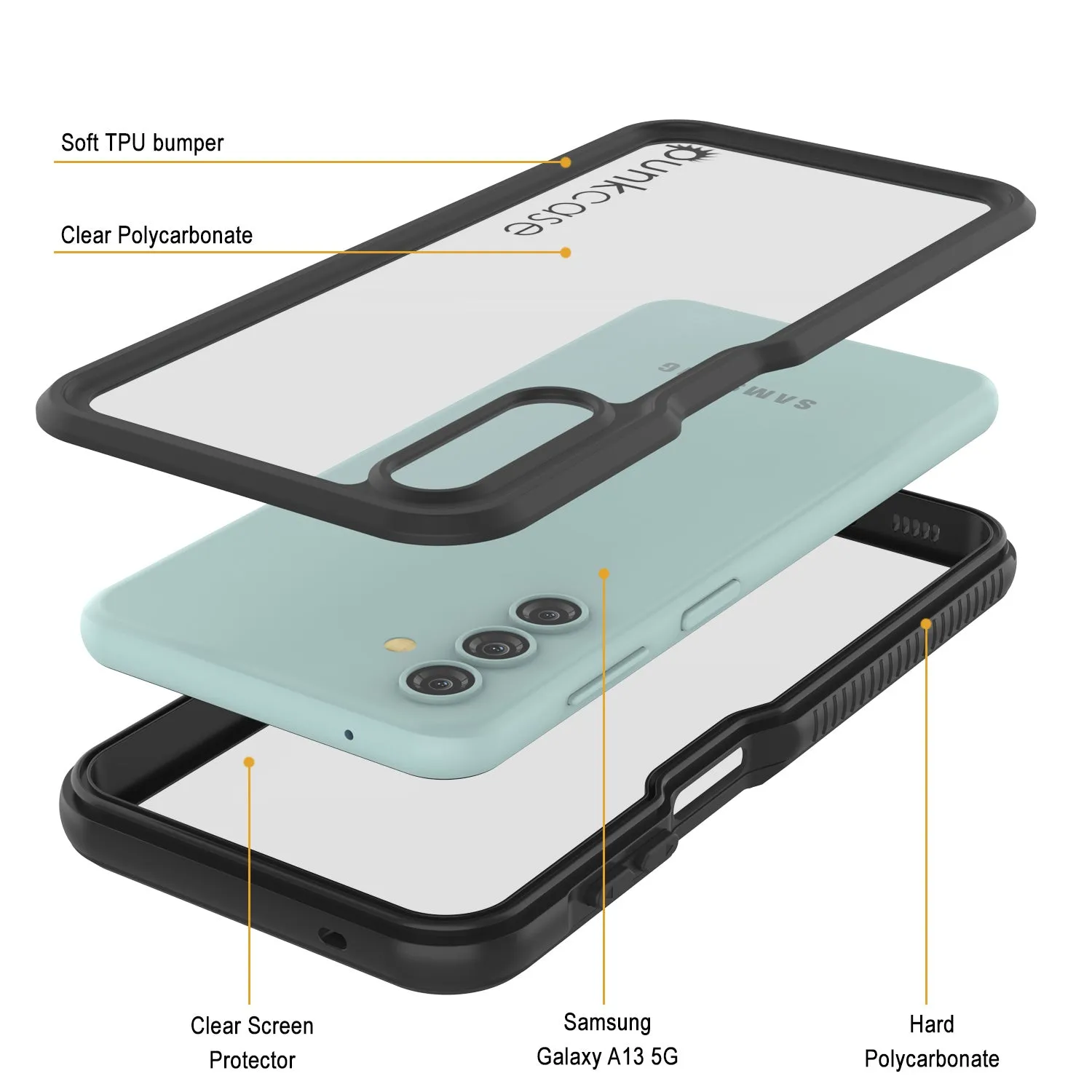 Galaxy A13 Waterproof Case PunkCase StudStar Black Thin 6.6ft Underwater IP68 Shock/Snow Proof