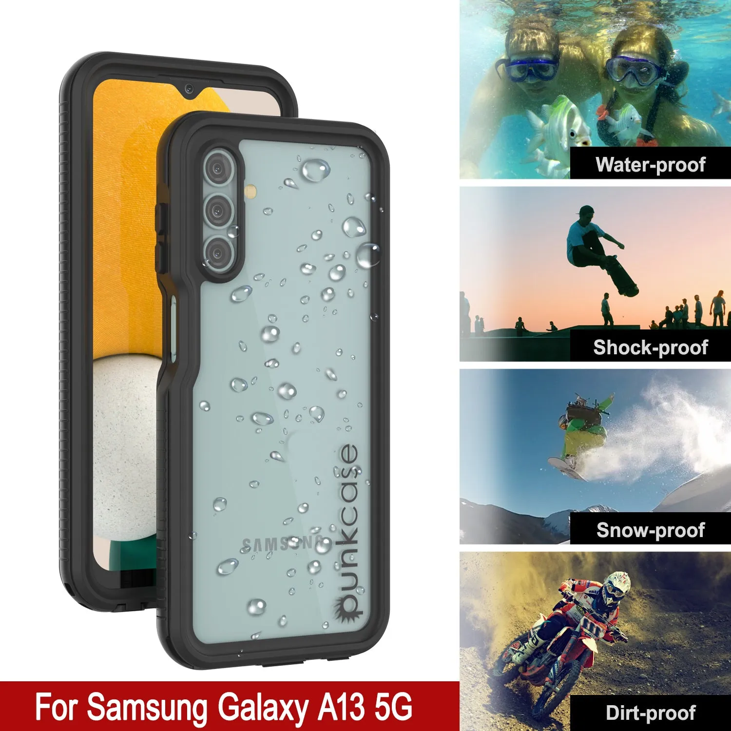 Galaxy A13 Waterproof Case PunkCase StudStar Black Thin 6.6ft Underwater IP68 Shock/Snow Proof