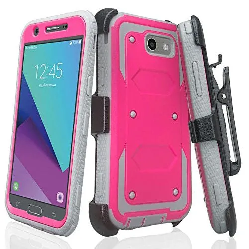 Galaxy J3 Emerge Case, Rugged Full-Body Armor Heavy Duty Holster Shell Combo Case for Samsung Galaxy J3 Emerge - Hot Pink