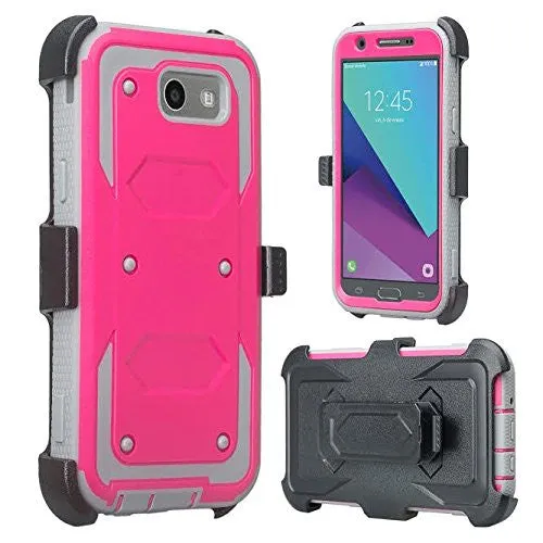 Galaxy J3 Emerge Case, Rugged Full-Body Armor Heavy Duty Holster Shell Combo Case for Samsung Galaxy J3 Emerge - Hot Pink