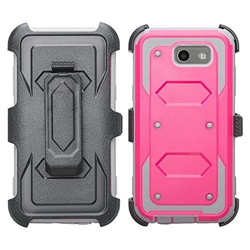 Galaxy J3 Emerge Case, Rugged Full-Body Armor Heavy Duty Holster Shell Combo Case for Samsung Galaxy J3 Emerge - Hot Pink