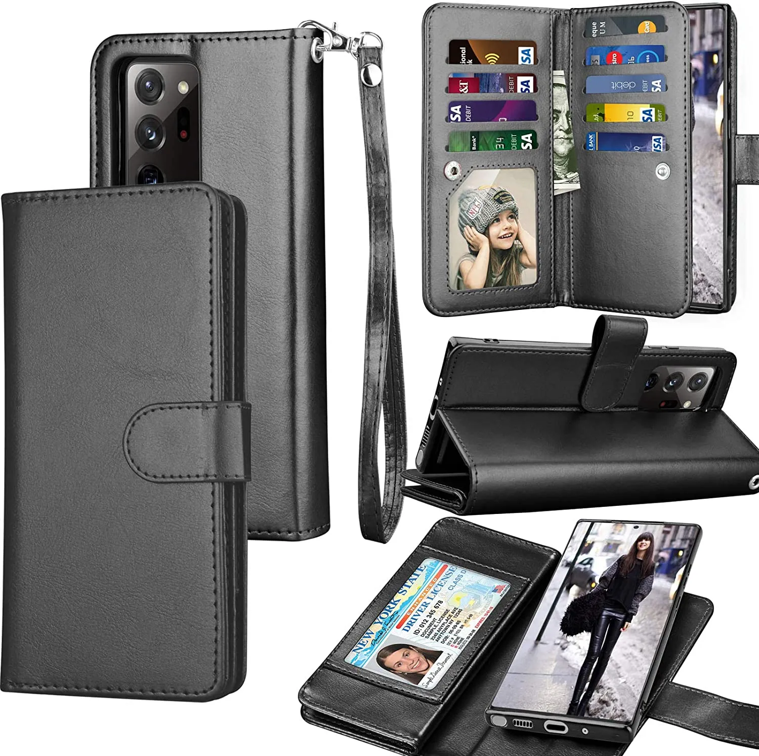 Galaxy Note 20 Ultra 5G Wallet Case Luxury Cash Credit Black