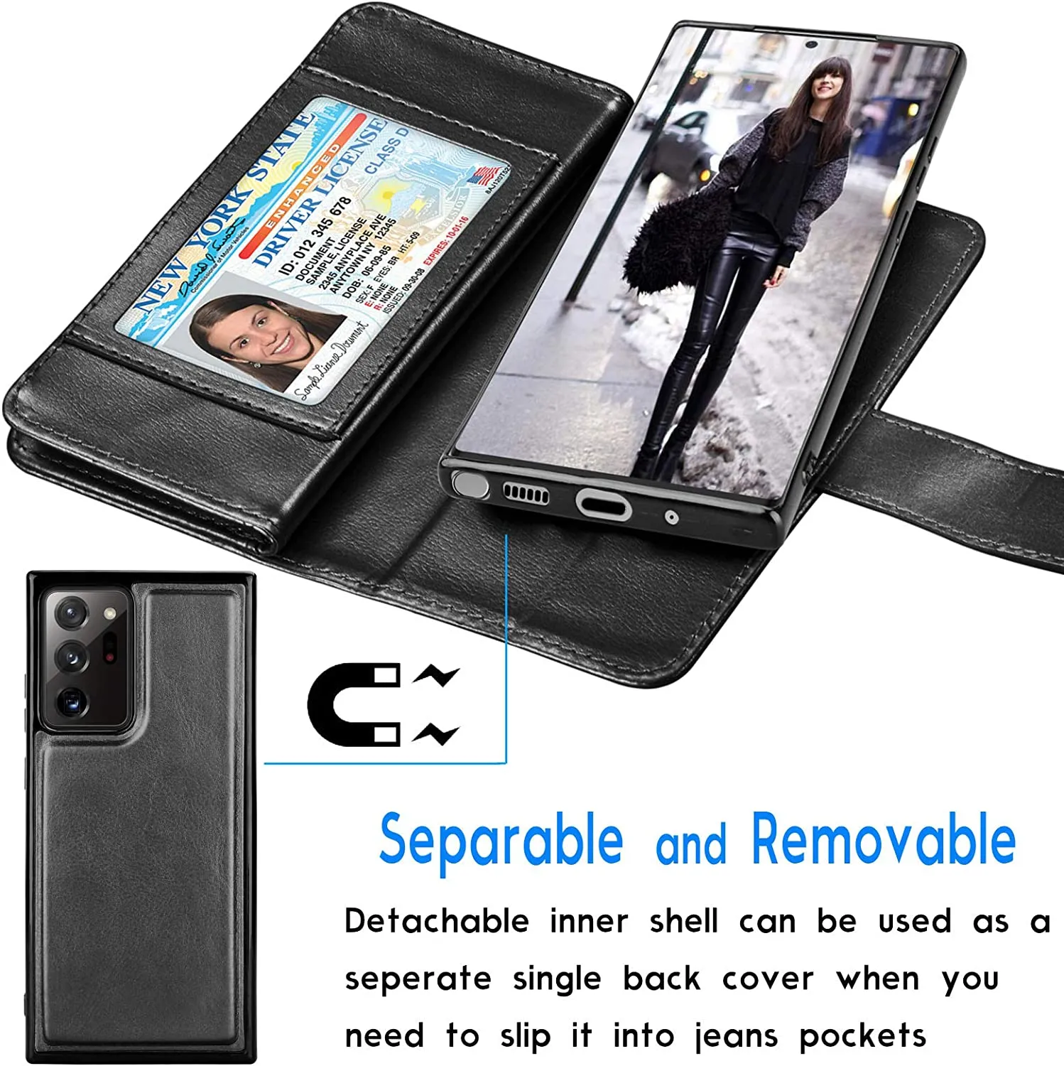 Galaxy Note 20 Ultra 5G Wallet Case Luxury Cash Credit Black