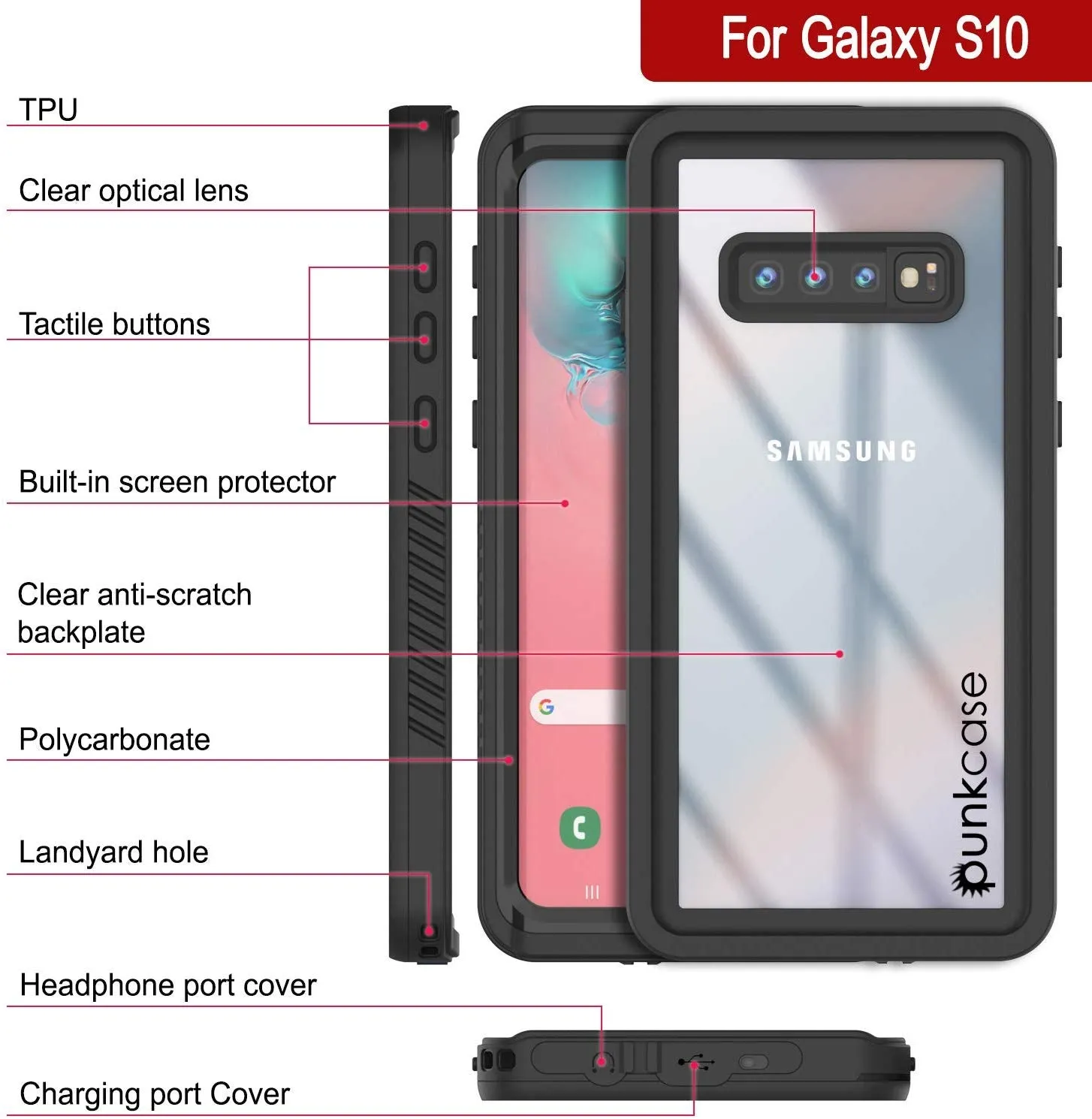 Galaxy S10 Water/Shockproof With Screen Protector Case [Black]