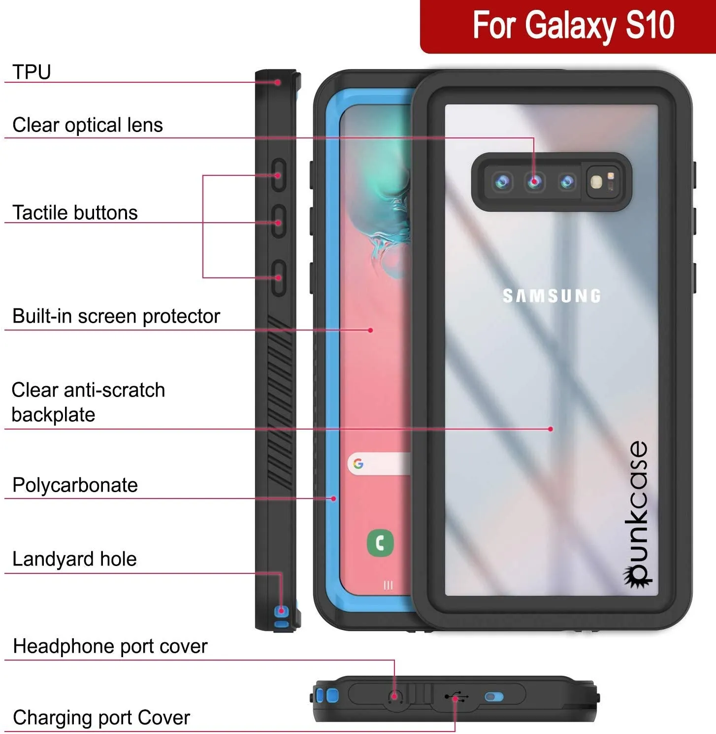 Galaxy S10 Water/Shock/Snow/dirt proof Slim Case [Light Blue]