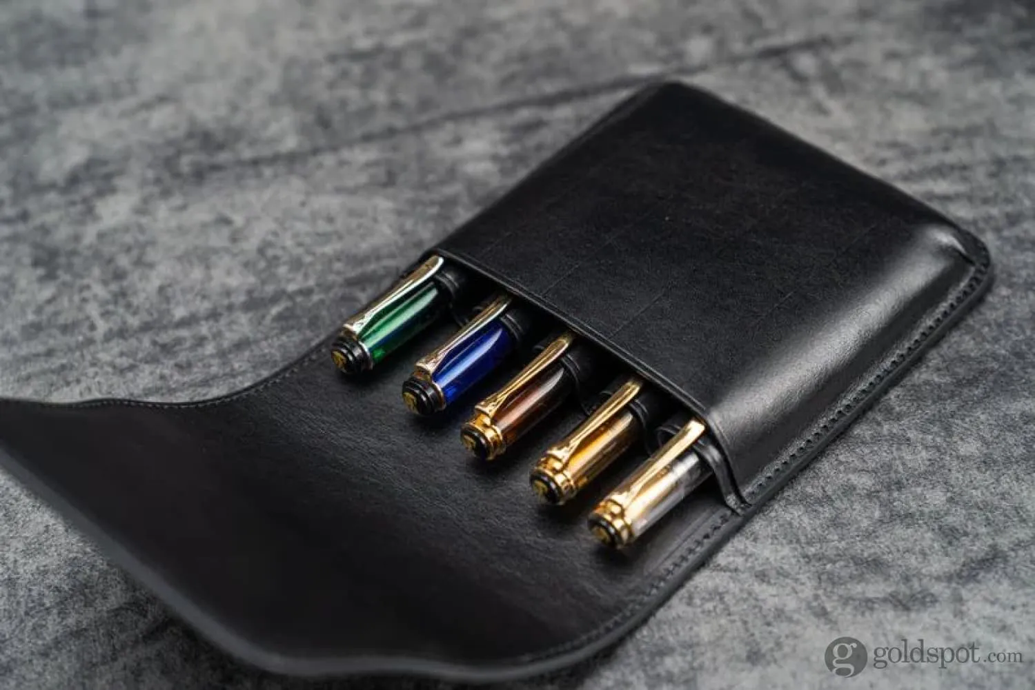 Galen Leather Five Slot Flap Pen Case in Black