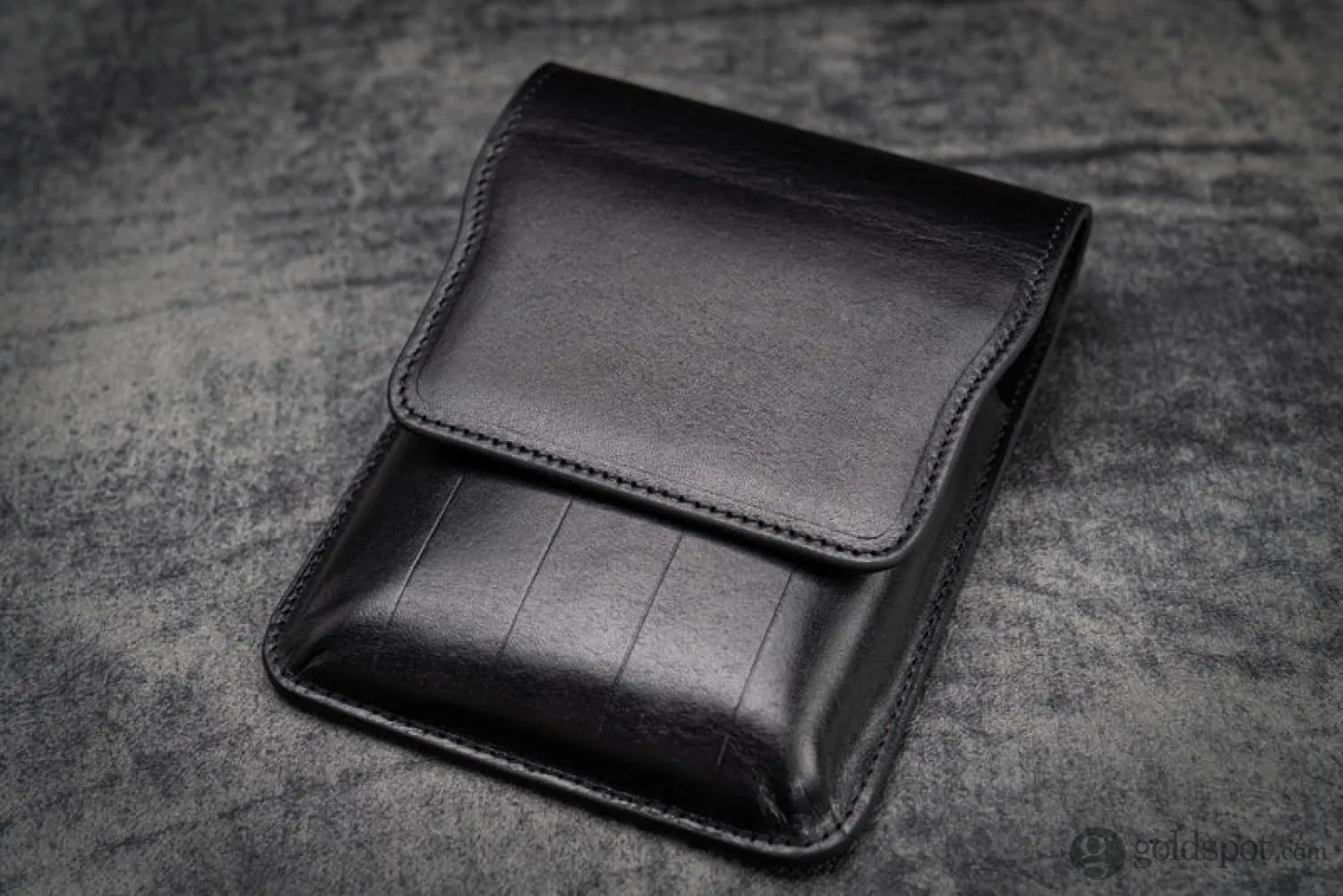 Galen Leather Five Slot Flap Pen Case in Black