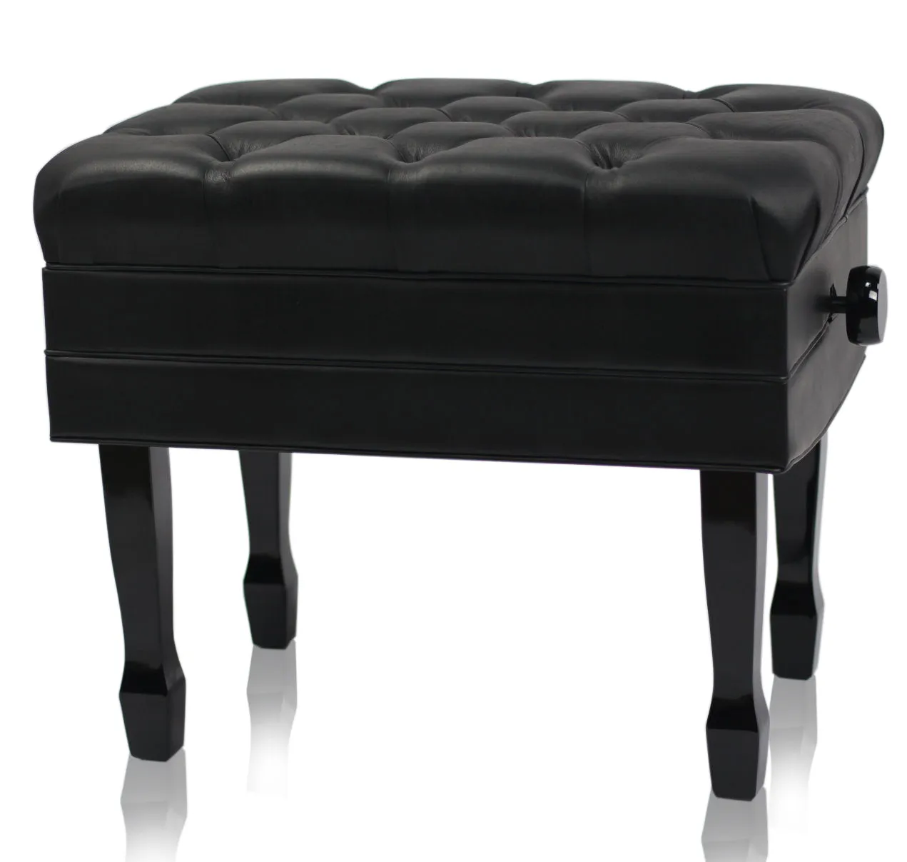 Genuine Leather Adjustable Piano Bench by GRIFFIN - Black Solid Wood Vintage Style & Heavy-Duty Ergonomic Keyboard Stool - Cushion Seat With Storage by GeekStands.com