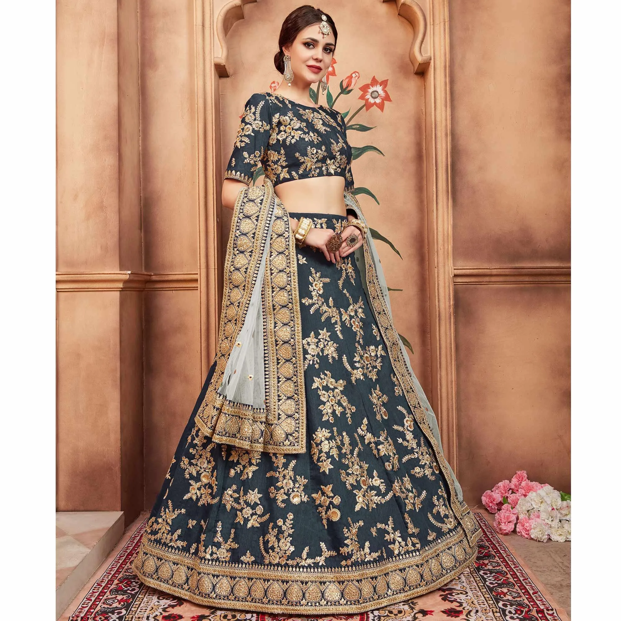 Grey Festive Wear Dori Sequins Work Art Silk Lehenga Choli