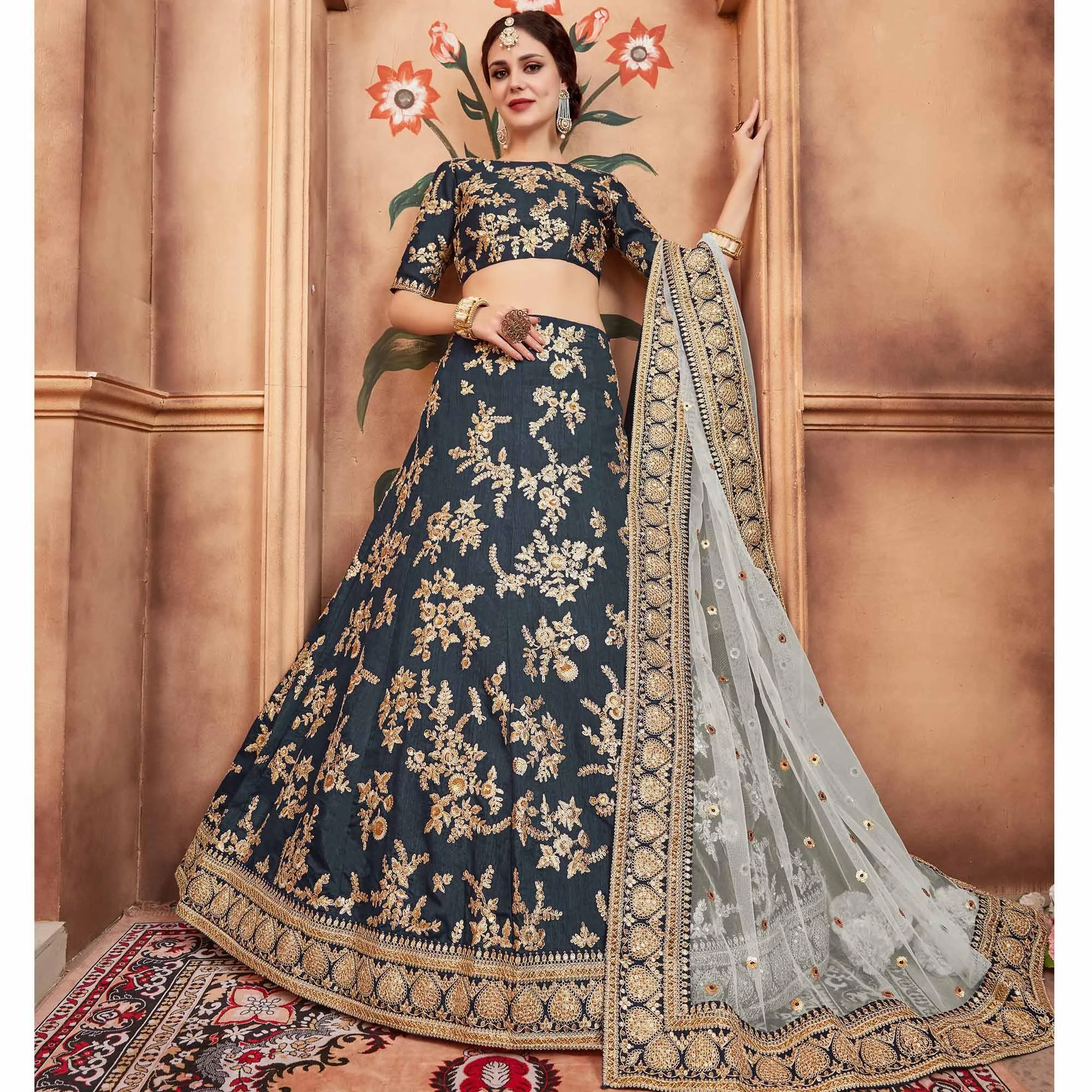 Grey Festive Wear Dori Sequins Work Art Silk Lehenga Choli