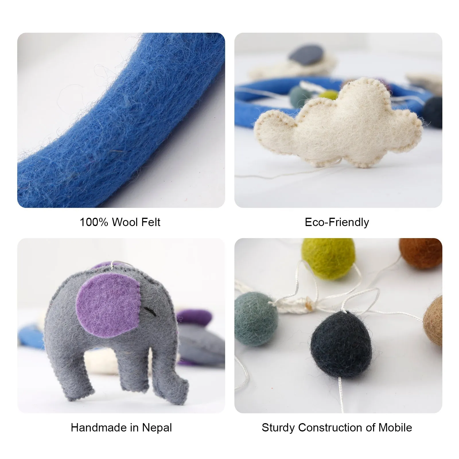 Handmade Animal Wool Felt Baby Mobile For Crib Children's & Nursery Room - Elephant