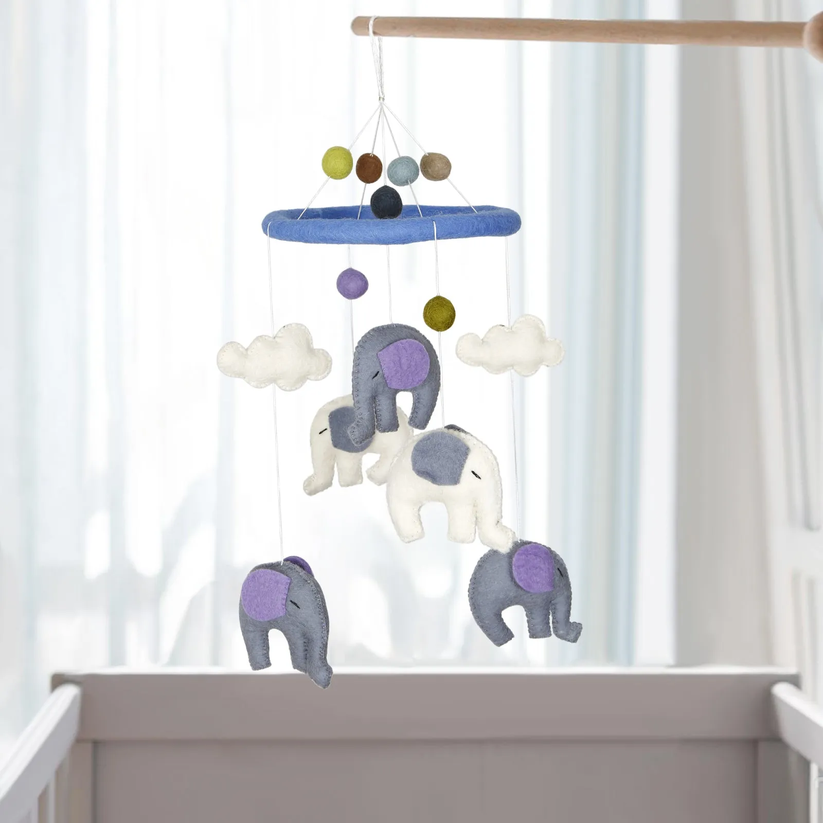 Handmade Animal Wool Felt Baby Mobile For Crib Children's & Nursery Room - Elephant