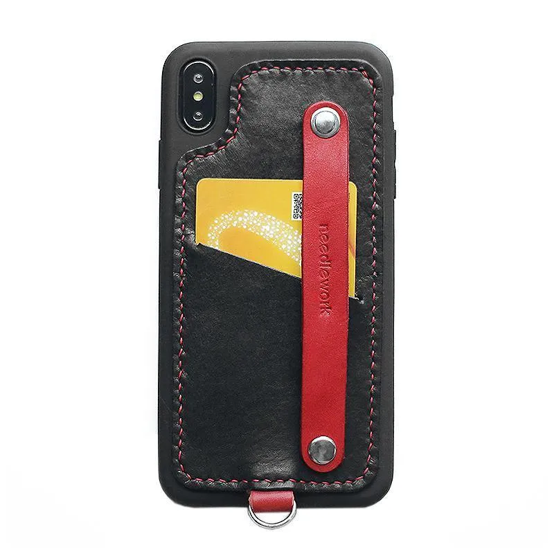 Handmade Black Leather iPhone XS XR XS Max Case with Card Holder CONTRAST COLOR iPhone X Leather Case