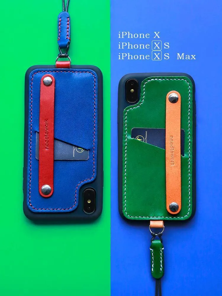 Handmade Blue Leather iPhone X Case with Card Holder CONTRAST COLOR iPhone X Leather Case