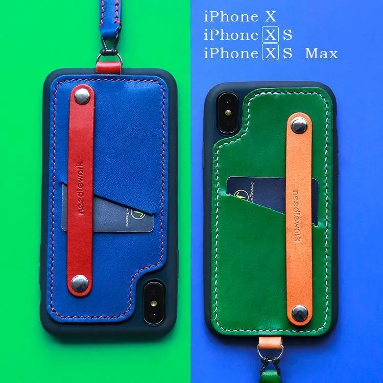 Handmade Blue Leather iPhone X Case with Card Holder CONTRAST COLOR iPhone X Leather Case