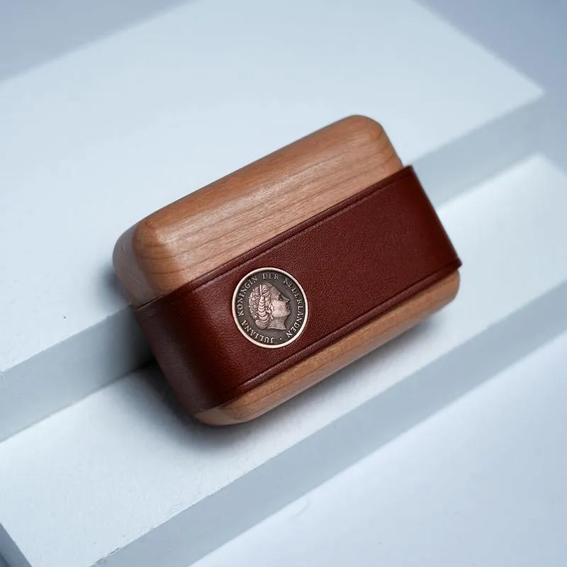 Handmade Coffee Leather Cherrywood AirPods Pro Case Custom Brown Leather AirPods Pro Case Airpod Case Cover