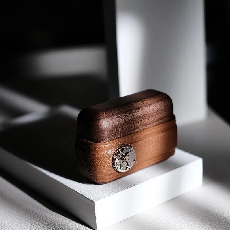 Handmade Coffee Leather Cherrywood AirPods Pro Case Custom Brown Leather AirPods Pro Case Airpod Case Cover