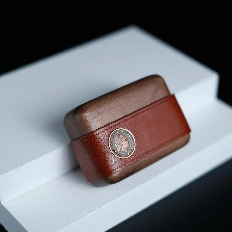 Handmade Coffee Leather Cherrywood AirPods Pro Case Custom Brown Leather AirPods Pro Case Airpod Case Cover