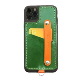 Handmade Green Leather iPhone 11 Case with Card Holder CONTRAST COLOR iPhone 11 Leather Case